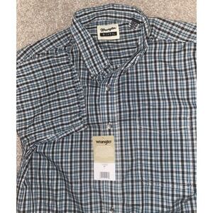 Wrangler Riata Button Up Shirt Plaid Flannel Blue Check Mens Large Western Work